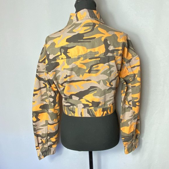New Look Womens Orange Camo Cropped Denim Jean Jacket Size Medium - Picture 3 of 8